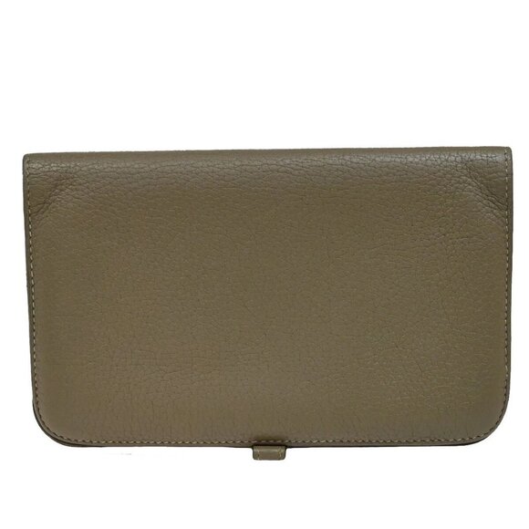 RFHERMES Logo Dogon GM Long Bifold Wallet Square N Leather Brown France 88RF420 - Picture 3 of 15